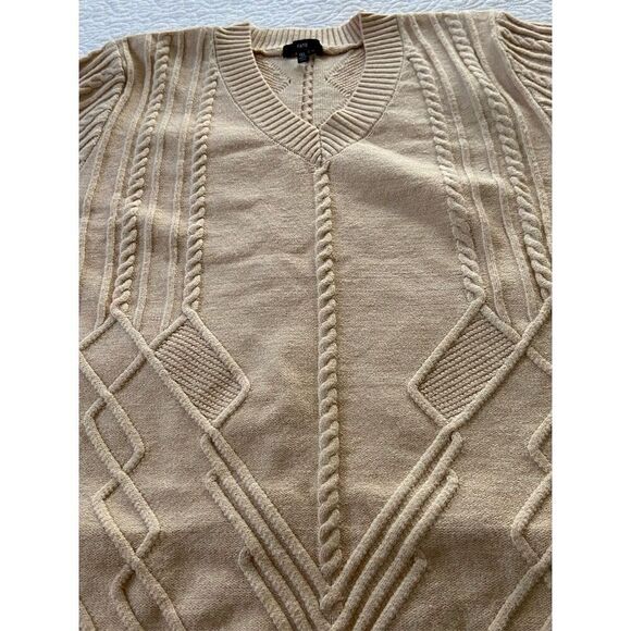 FATE Women's 1XL Khaki Cable Knit V-Neck Chunky Sweater Long Sleeve Pullover - Picture 7 of 11